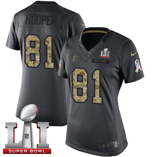 Nike Falcons #81 Austin Hooper Black Super Bowl LI 51 Women's Stitched NFL Limited 2016 Salute to Service Jersey - Click Image to Close